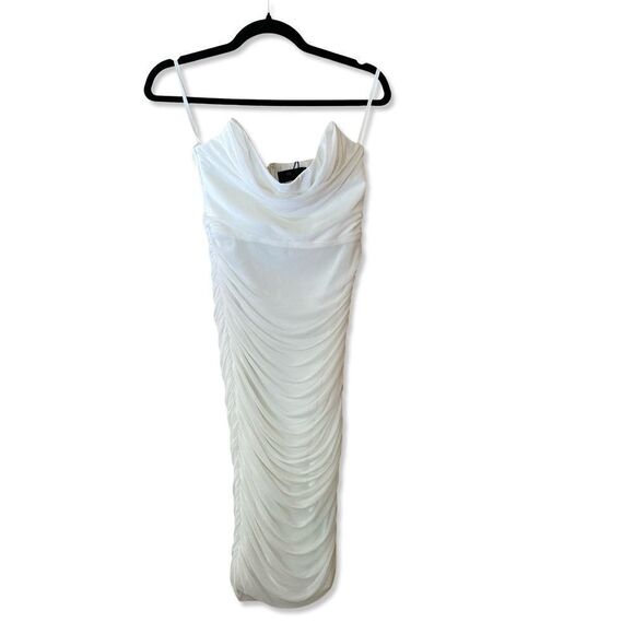 Michael Costello x Revolve India Dress white mesh shirred midi bodycon bustier - Picture 4 of 12